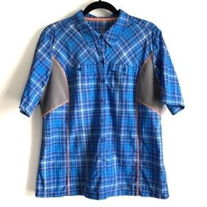 Cabela's Electric Blue Plaid XPG Cool Phase Collared Short Sleeve Top Size Large